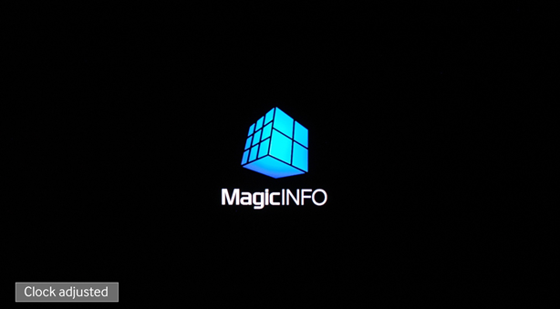 MagicInfo splash with Clock adjusted message