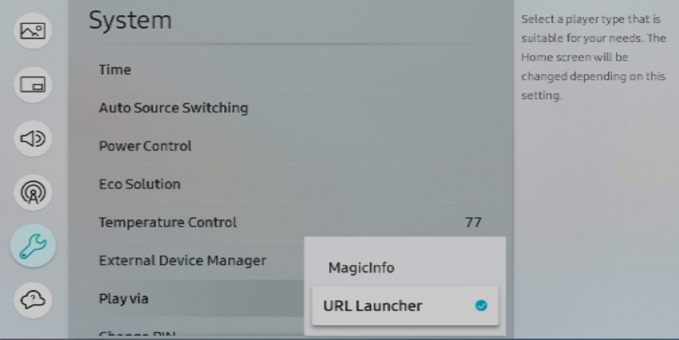 Play via menu in system settings