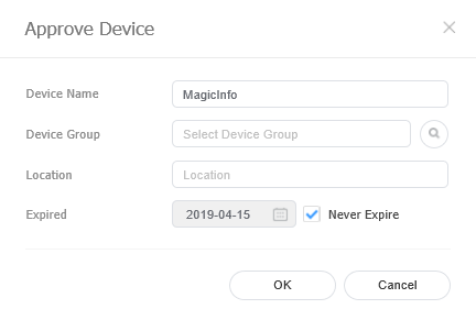 Approve device dialog