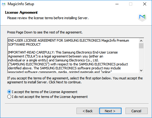 License agreement screen