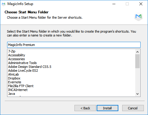 Start menu folder screen
