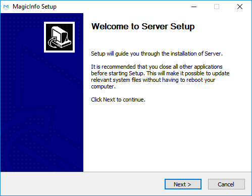 Installation welcome screen