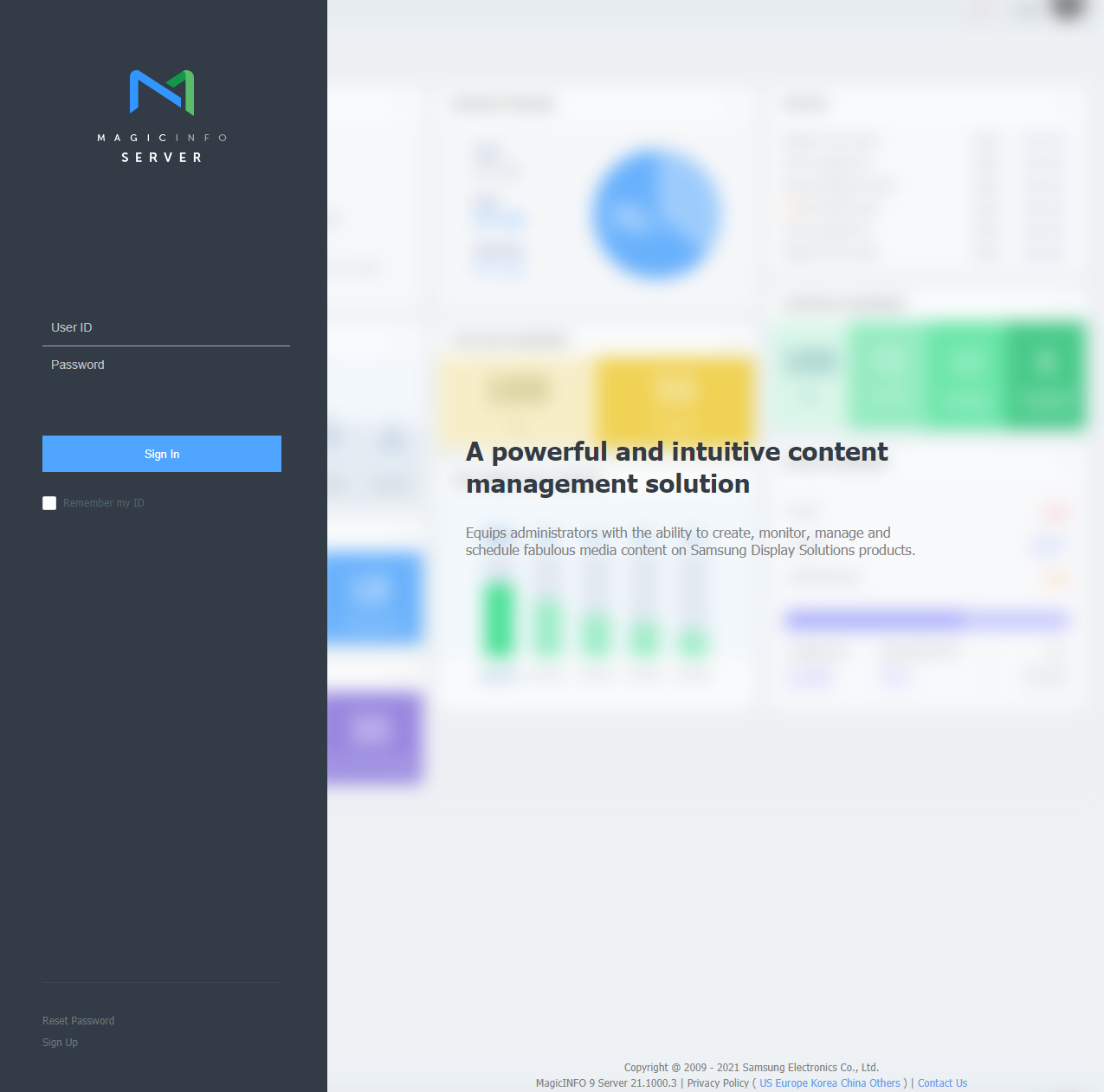 MagicInfo web console landing page