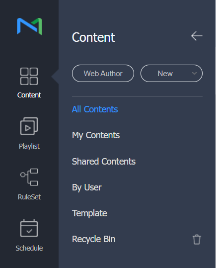 Content tab in the left navigation