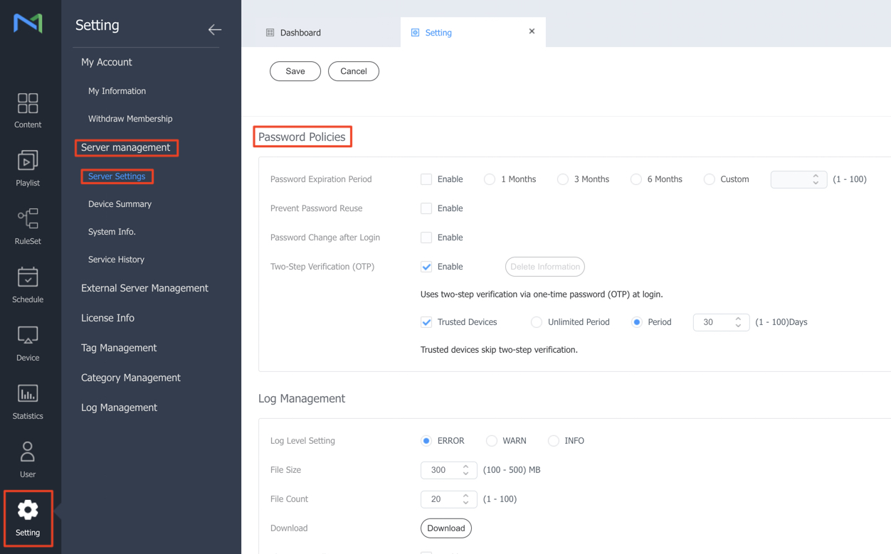 Password Policies screen showing Two-Step Verification with Delete Information and Trusted Devices options