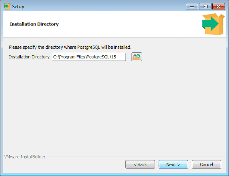 Installation directory screen with default path