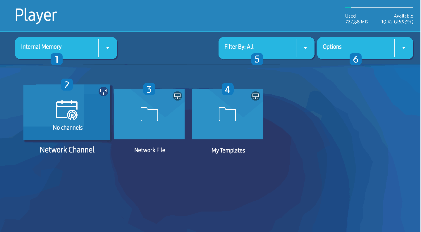 QMC Player screen with Network Channel tile