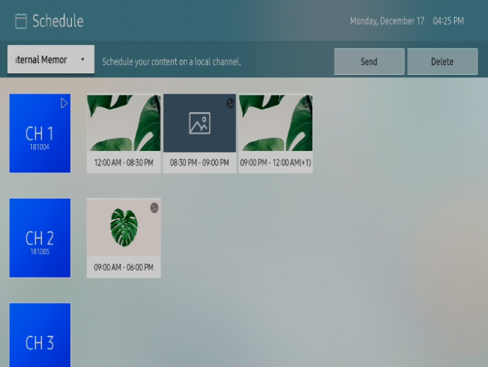Schedule screen with example time slots