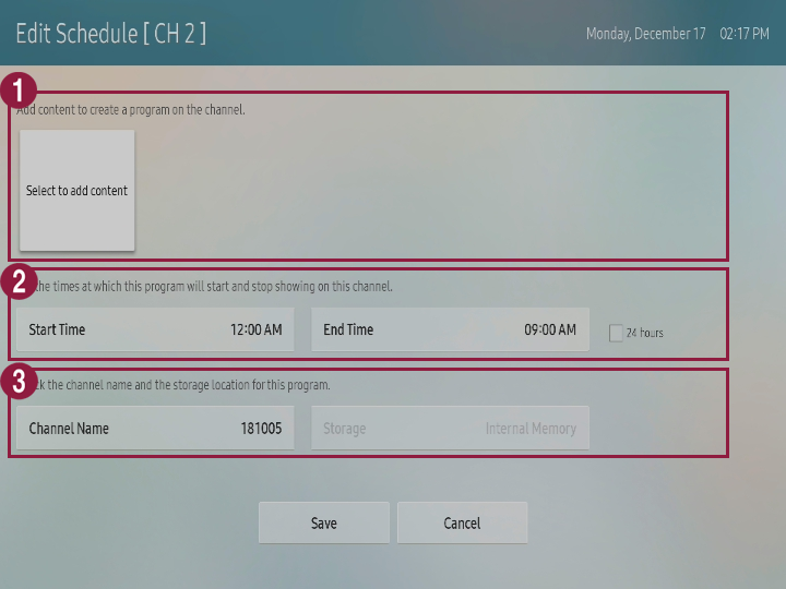 Edit schedule screen with time fields