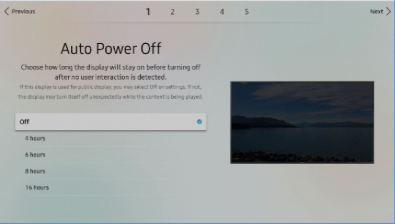 Wizard auto power off screen