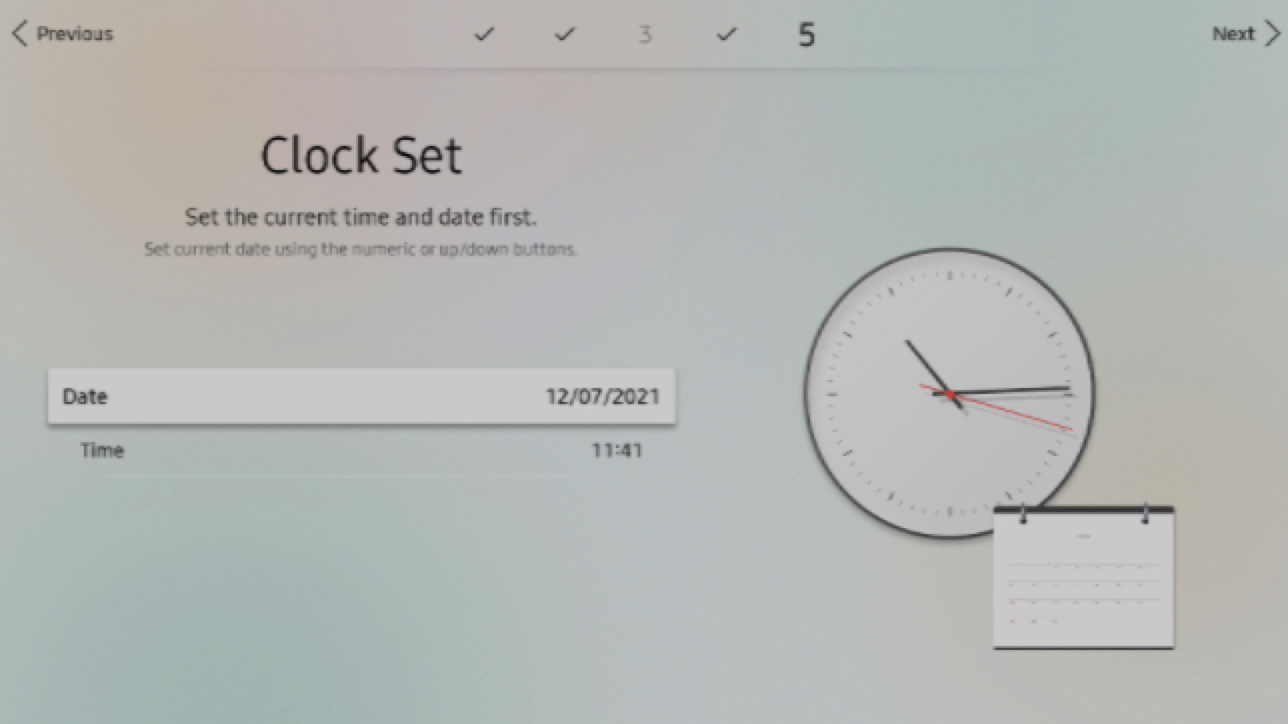 Wizard clock set screen